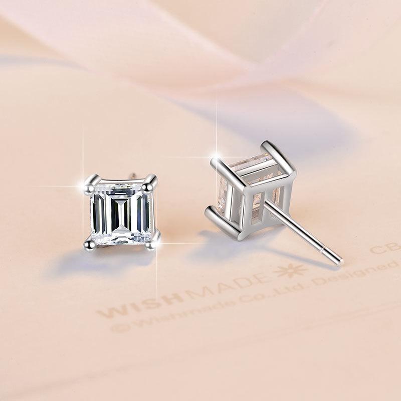 925 Sterling Silver Princess Square Earrings Synthetic Moissanite Earrings Daily Life Earrings(35%)-641