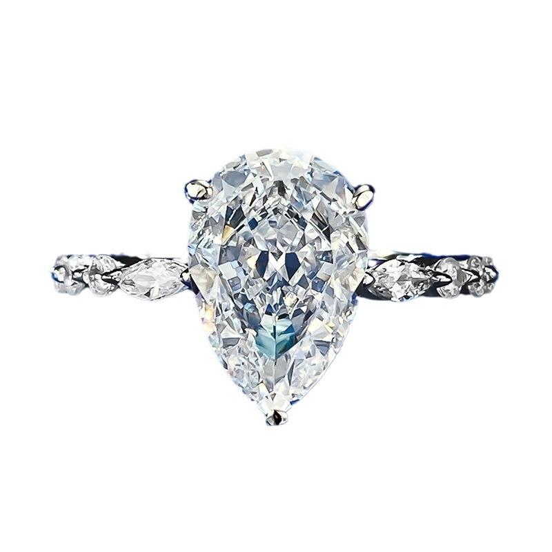 S925 Sterling Silver Pear-Shaped Ice Flower Cut Water Drop Ring 8 * 12mm 8A Cubic Zirconia Ring fashion jewelry accessory woman girl promise ring Springtok-294(35%)