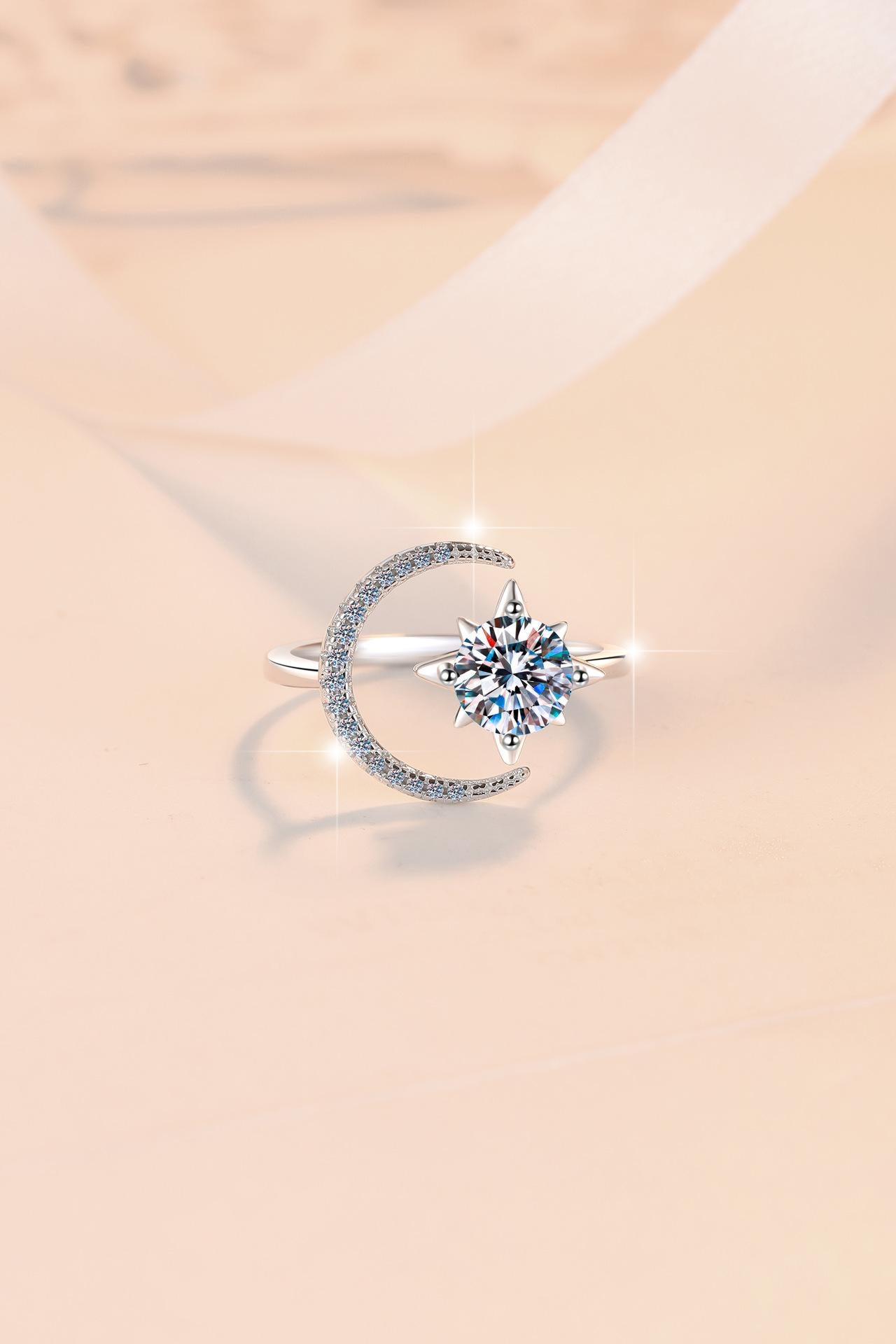 S925 Sterling Silver Starmoon Open Ring Synthetic Moissanite Ring fashion jewelry accessory woman girl promise ring-201(35%)