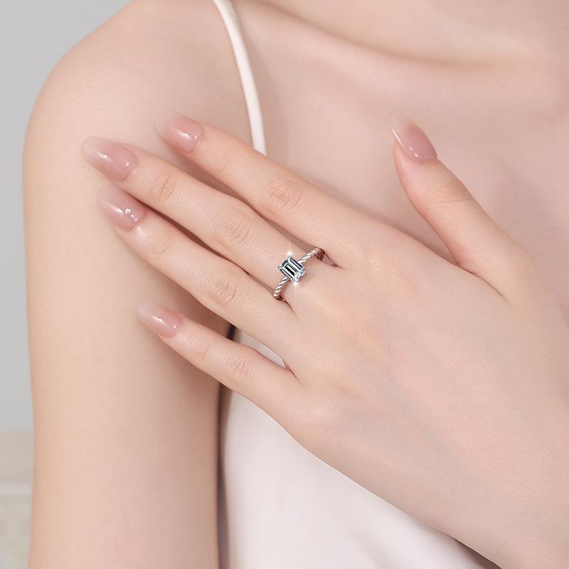 S925 Sterling Silver Vine Grandma cut Ring Synthetic Moissanite Ring 1Carat 5*7mm-241(35%)