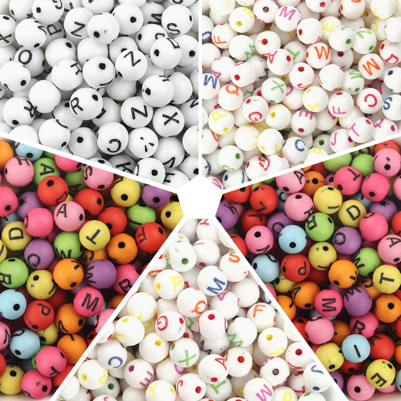 100 Pcs/Pack Acrylic round Beads Colorful Spherical English Letters round Beads Loose Beads Diy Jewelry Accessories