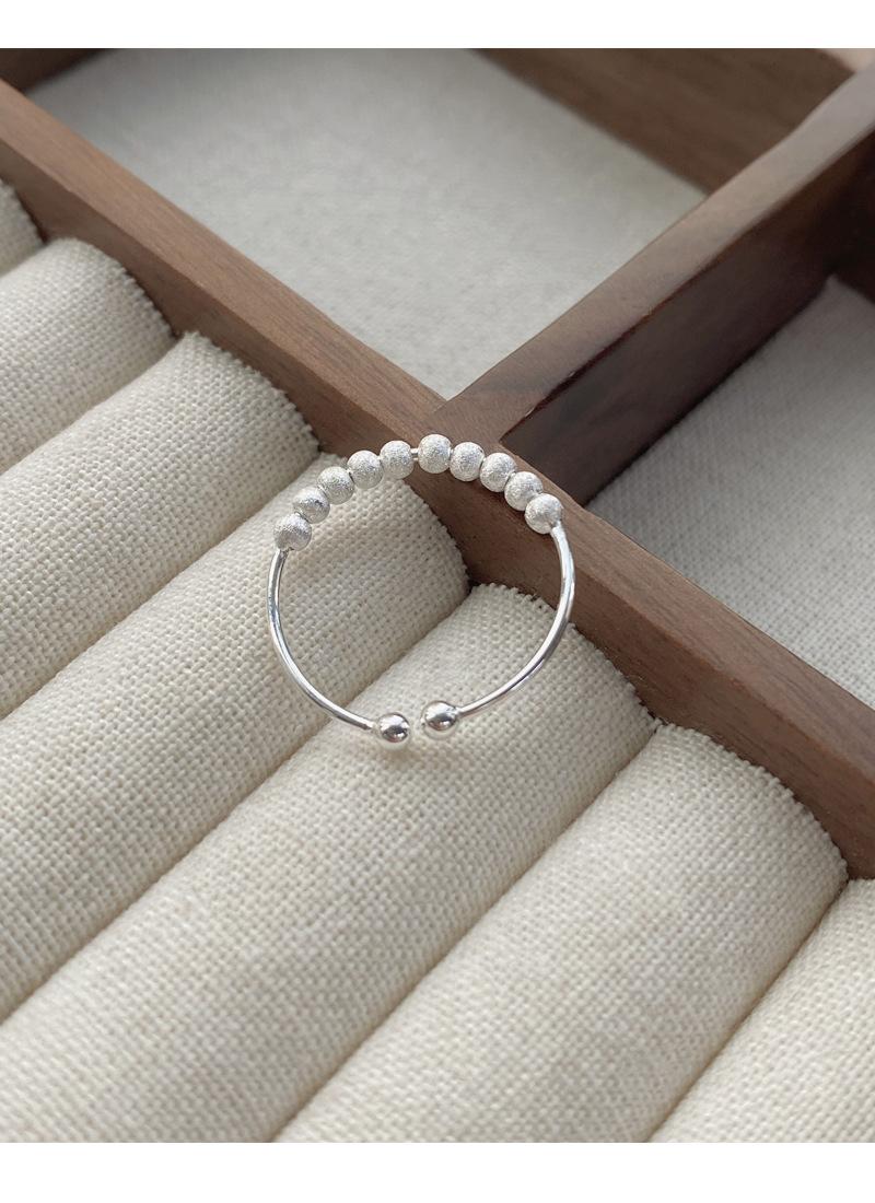 S925 Sterling Silver Matte Brushed Round Bead Ring for Women Open Ring -522(45%)