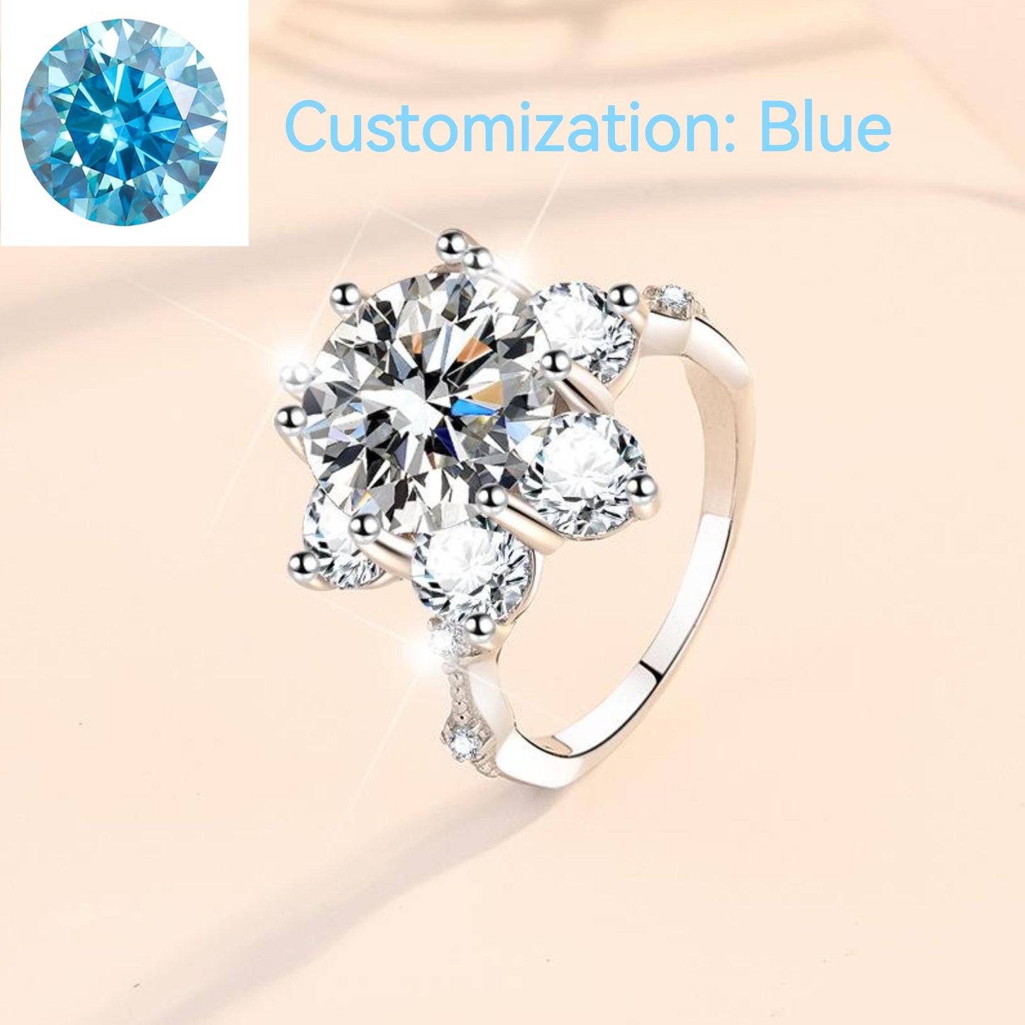 64. S925 Sterling Silver Synthetic Moissanite Ring Flower Ring