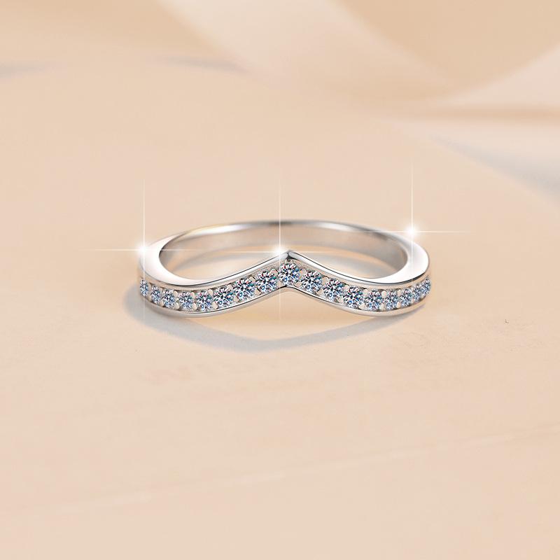 S925 Sterling Silver V-Shaped Band Ring Synthetic Moissanite Ring-297(35%)