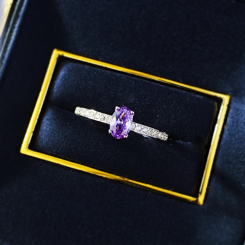 S925 Sterling Silver Purple Oval Cut Oval Ring 4*6mm 6A Cubic Zirconia Ring-395(35%)