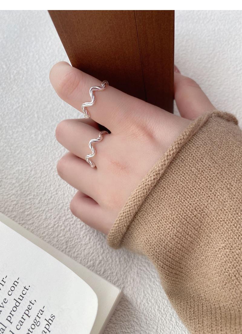 S925 Sterling Silver Simple Irregular Wave Braided Open Ring for Women - 513(45%)