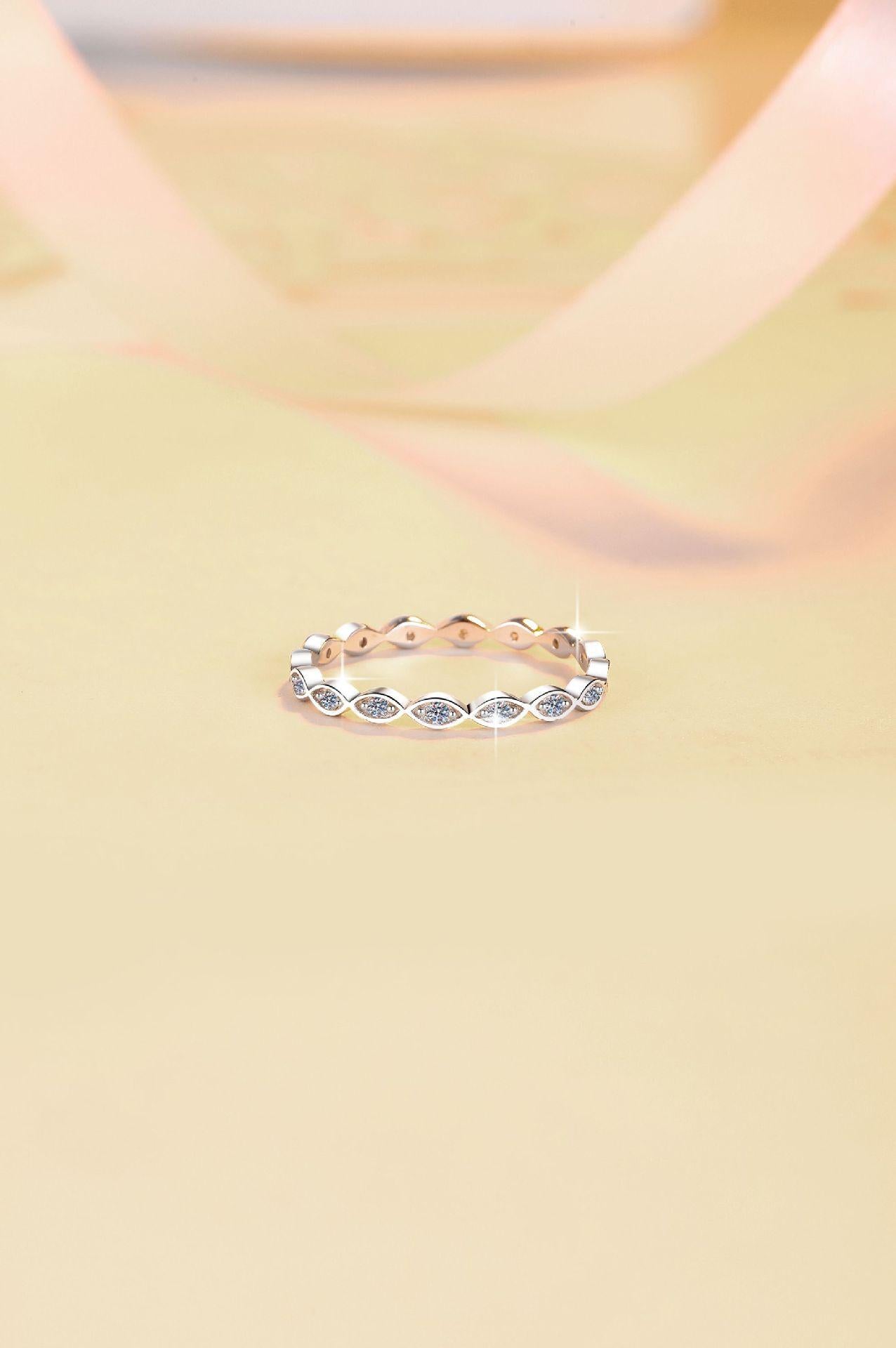 S925 Sterling Silver Stackable Band Ring Synthetic Moissanite Ring-569(35%)