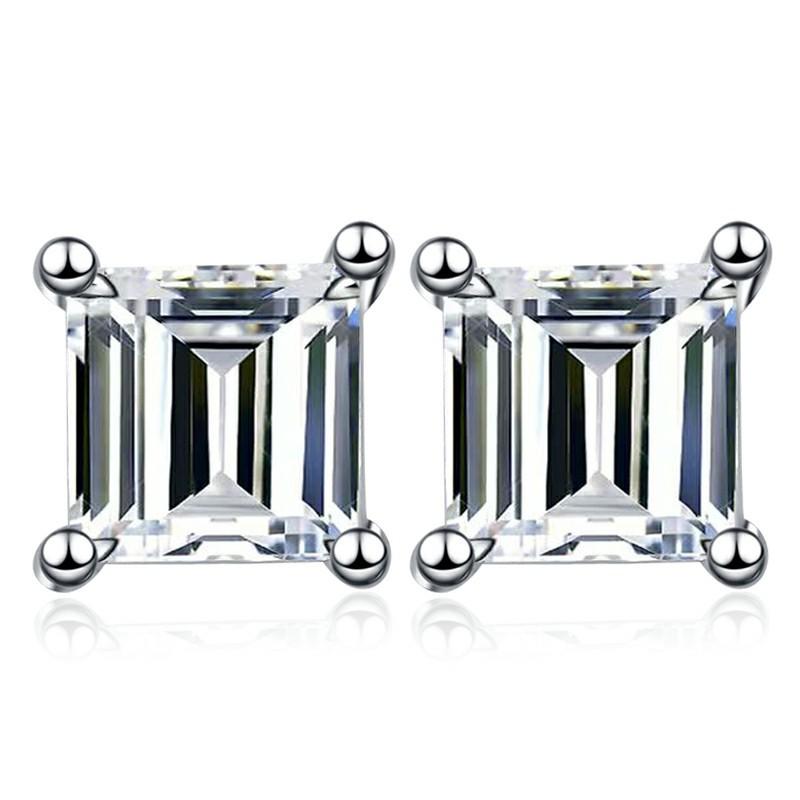 925 Sterling Silver Princess Square Earrings Synthetic Moissanite Earrings Daily Life Earrings(35%)-641