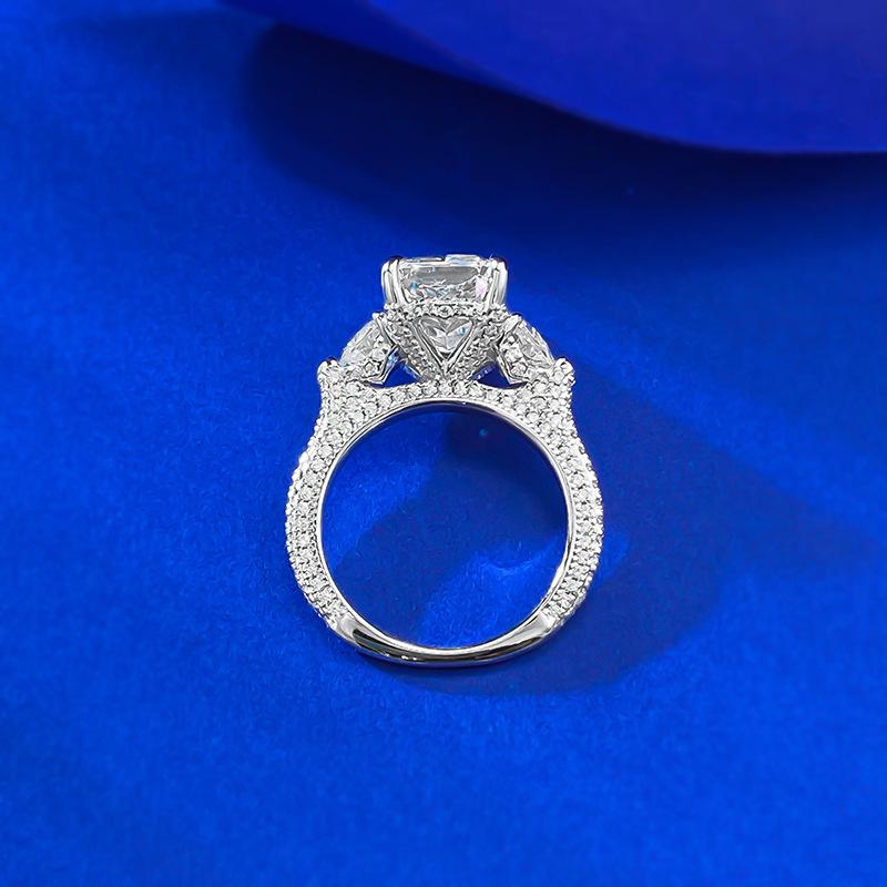 S925 Sterling Silver Ice Flower Cut Rectangular Three Stones Ring 8*11mm 5carat 8A Cubic Zirconia Ring-450(25%)