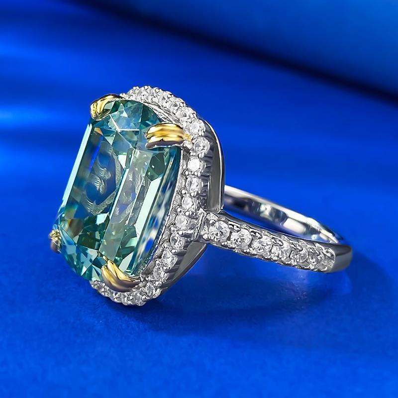 S925 Sterling Silver Tourmaline Cushion Cut Square Ring 10*14mm 8A Cubic Zirconia Ring-375(35%)