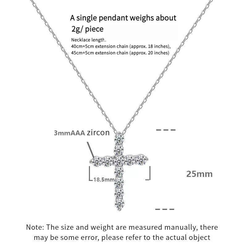 S925 Sterling Silver Zircon Cross Pendant/Super Shiny