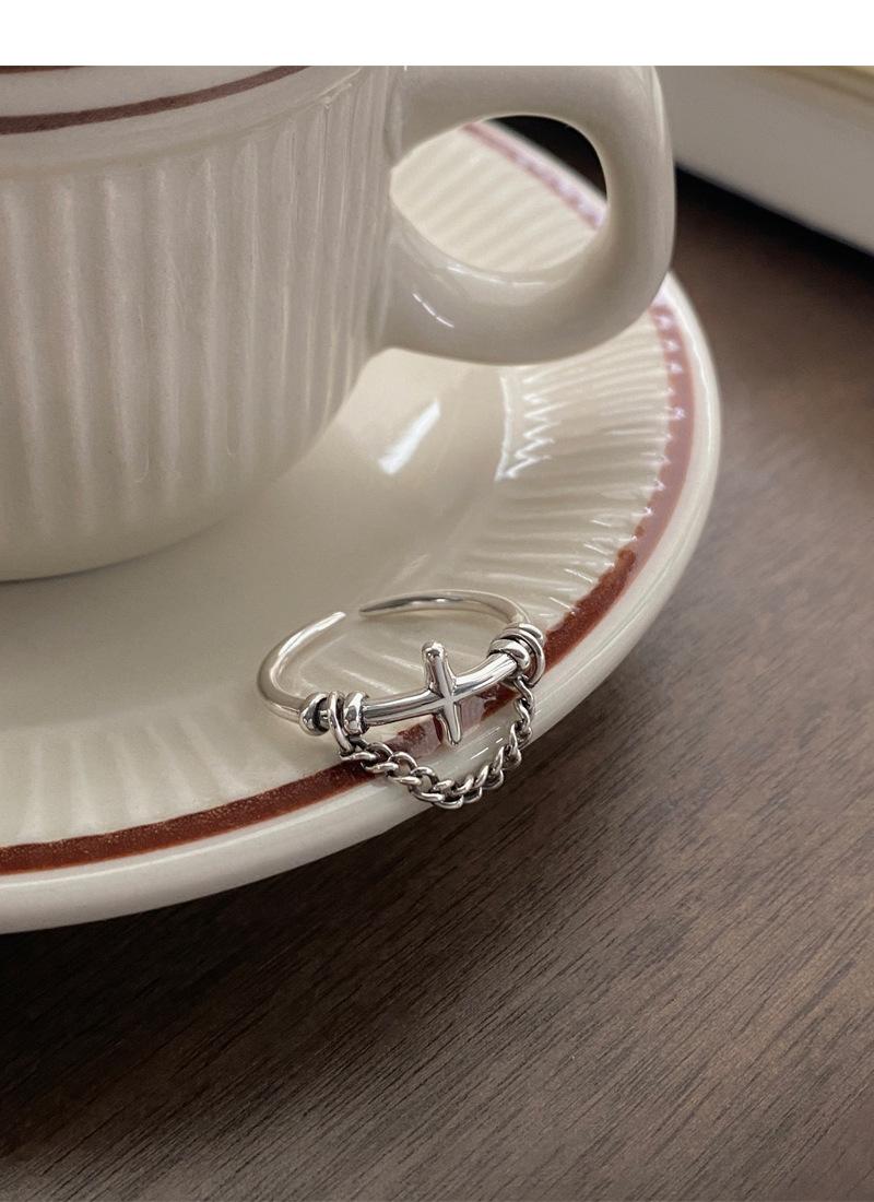 S925 Sterling Silver Vintage Chain Cross Silver Ring for Women - 505(45%)