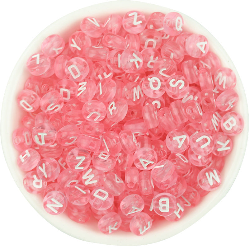 100 Pcs/Pack Acrylic Colorful English Beads Transparent Candy Color Flat round Loose Beads Diy Hand Beaded Material