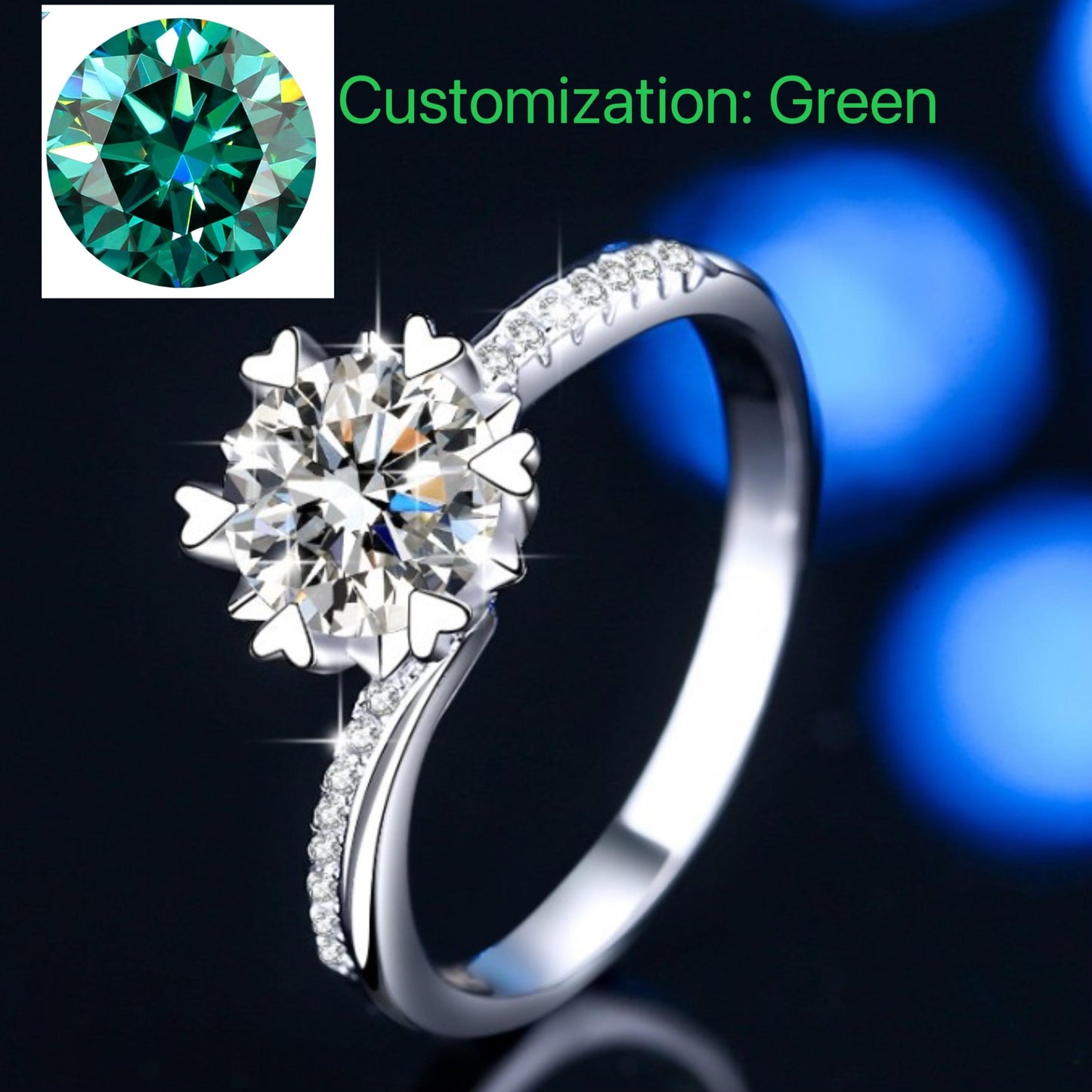 NO.109 S925 Sterling Silver Swing Arm Snowflake Ring/2 Carat/ Synthetic Moissanite Ring fashion jewelry accessory woman girl promise ring Springtok