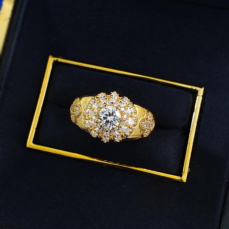 S925 Sterling Silver Golden Plated Brushed Ring 6A Cubic Zirconia Ring fashion jewelry accessory woman girl promise ring Springtok-350(35%)