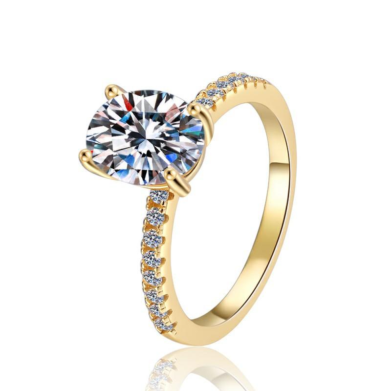 S925 Sterling Silver Four-claw Golden Ring Synthetic Moissanite Ring-120(35%)