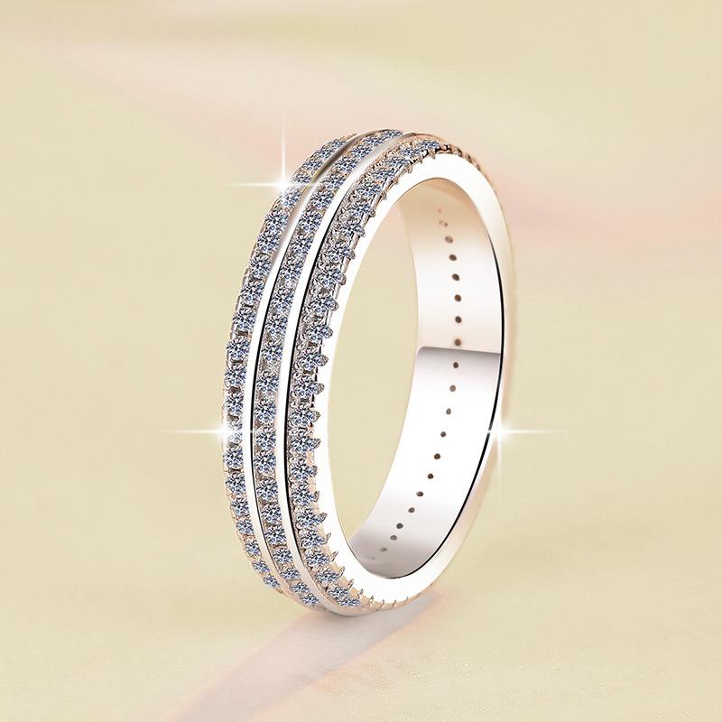 S925 Sterling Silver Full Stone Starry Sky Band Ring Synthetic Moissanite Ring 1 Carat-571(35%)