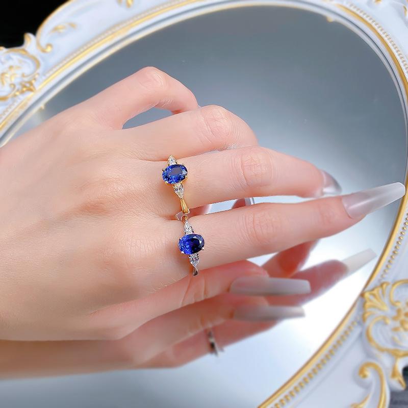 S925 Sterling Silver Oval Cut Ring Red/Blue 6*8mm 6A Cubic Zirconia Ring fashion jewelry accessory woman girl promise ring-271(35%)