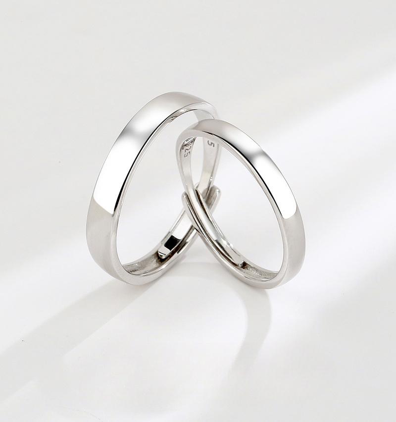 S925 Sterling Silver Simple Smooth Couple Ring Adjustable - 626 weddingring(45%)