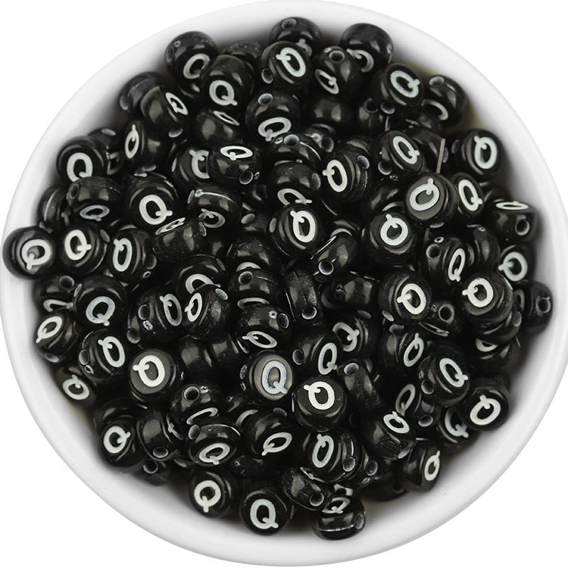 100 Pcs/Pack Acrylic Flat round Beads Diy Black Background White Love Beads/Single English Letter Loose Beads