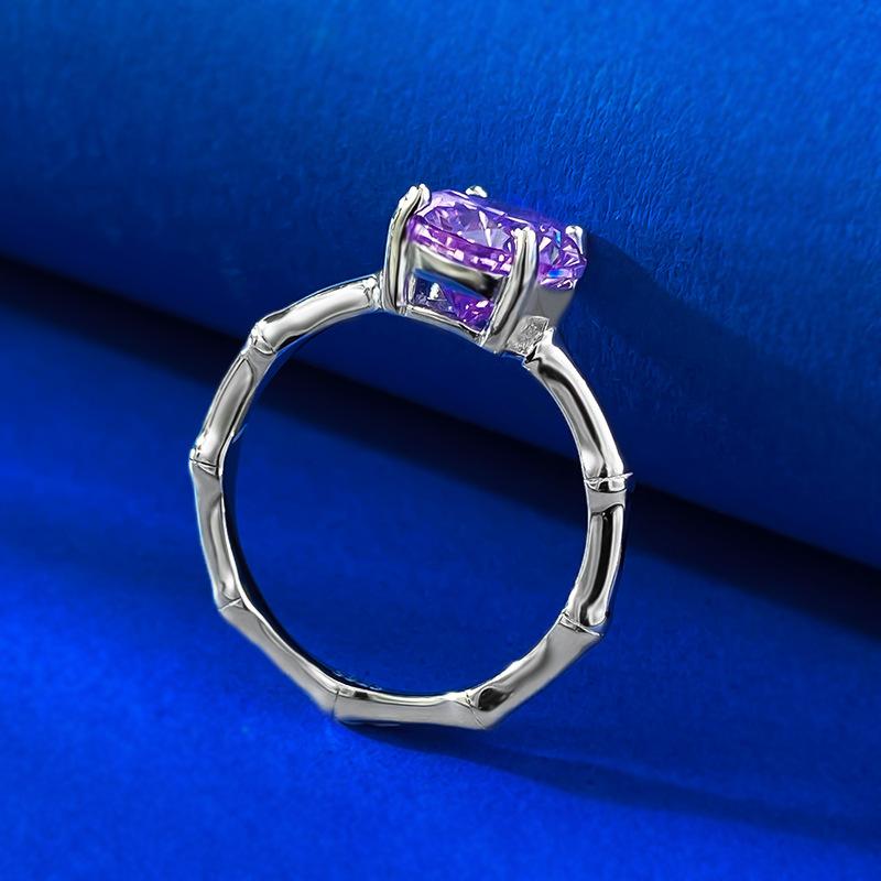 S925 Sterling Silver Purple Oval Bamboo Sections  8*10mm 6A Cubic Zirconia Ring-421(25%)