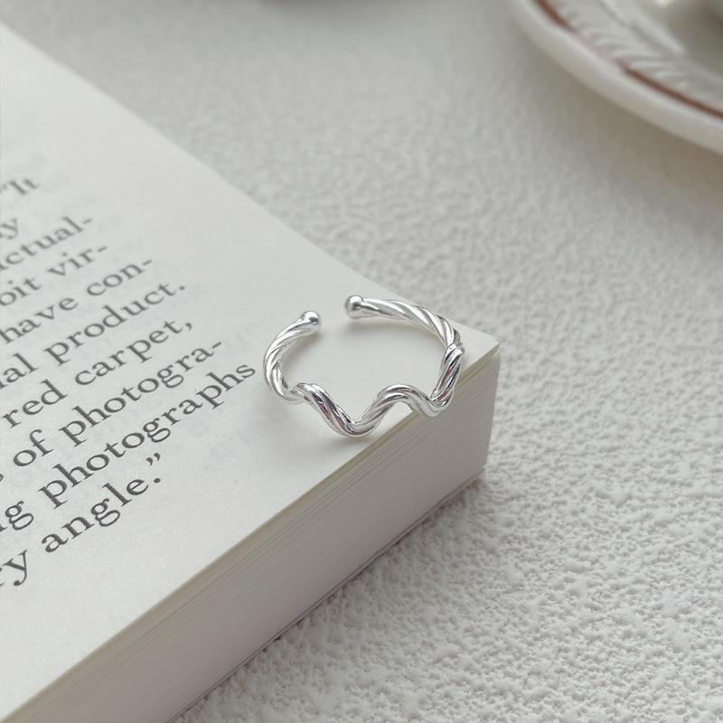 S925 Sterling Silver Simple Irregular Wave Braided Open Ring for Women - 513(45%)