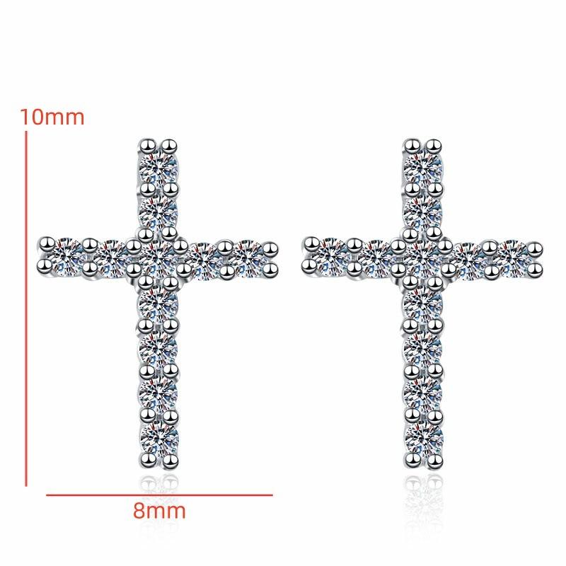 21. S925 Sterling Silver Cross Ear Stud Synthetic Moissanite Ear Stud