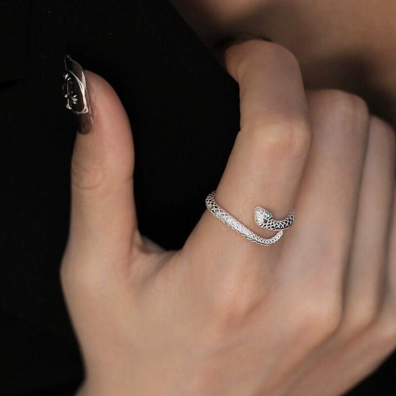 S925 Sterling Silver Personality Little Snake Adjustable Open Finger Ring for Women-633(45%)
