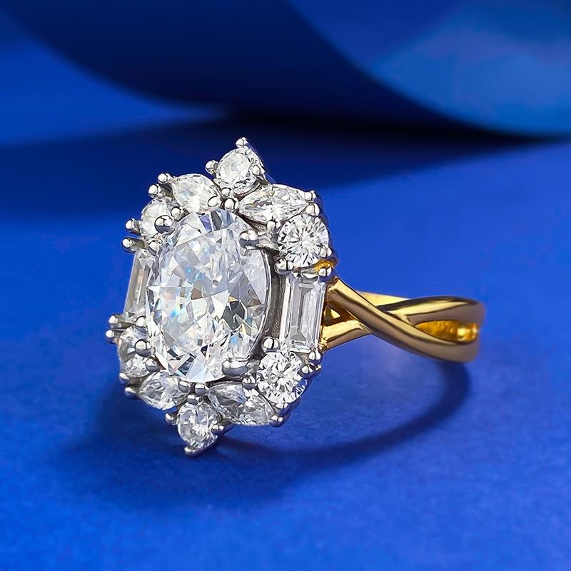 S925 Sterling Silver Pigeon Egg Oval Golden Plated 7*9mm 6A Cubic Zirconia Ring-111(45%)