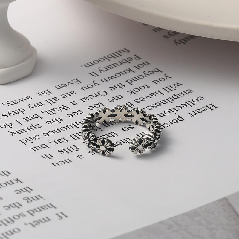 S925 Sterling Silver Vintage Cross Ring Single Finger Tail Ring for Women - 483(45%)