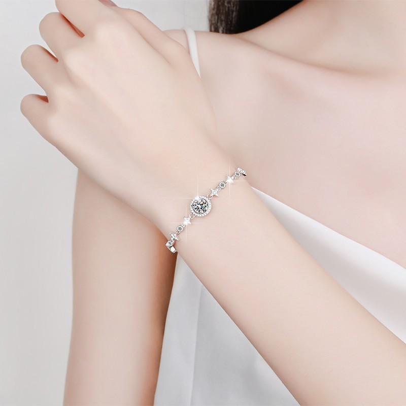 S925 Sterling Silver Round Bag Push-Pull Beads Bracelet Synthetic Moissanite Bracelet(35%)