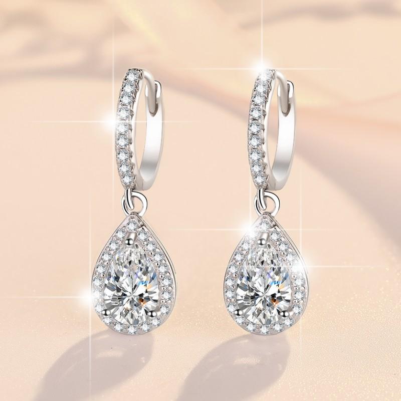 S925 Sterling Silver Pear-Shaped Earrings Synthetic Moissanite Earrings Daily Life Earrings(35%)-601