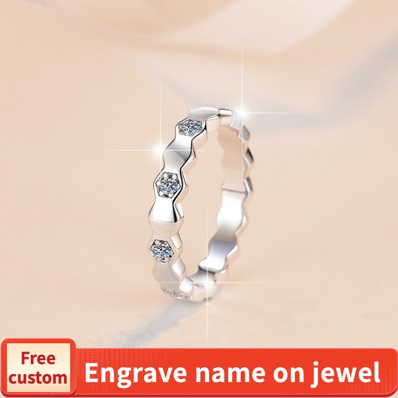 S925 Sterling Silver Honeycomb Band Ring Synthetic Moissanite Ring fashion jewelry accessory woman girl promise ring-188(35%)