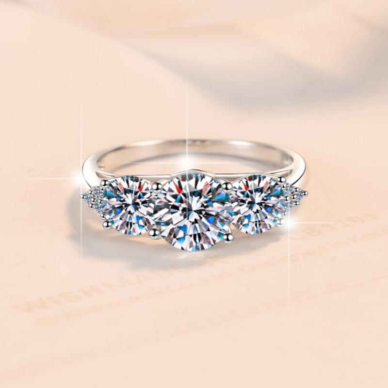 S925 Sterling Silver Three Stone Ring Synthetic Moissanite Ring 2 Karat fashion jewelry accessory woman girl promise ring-205(35%)