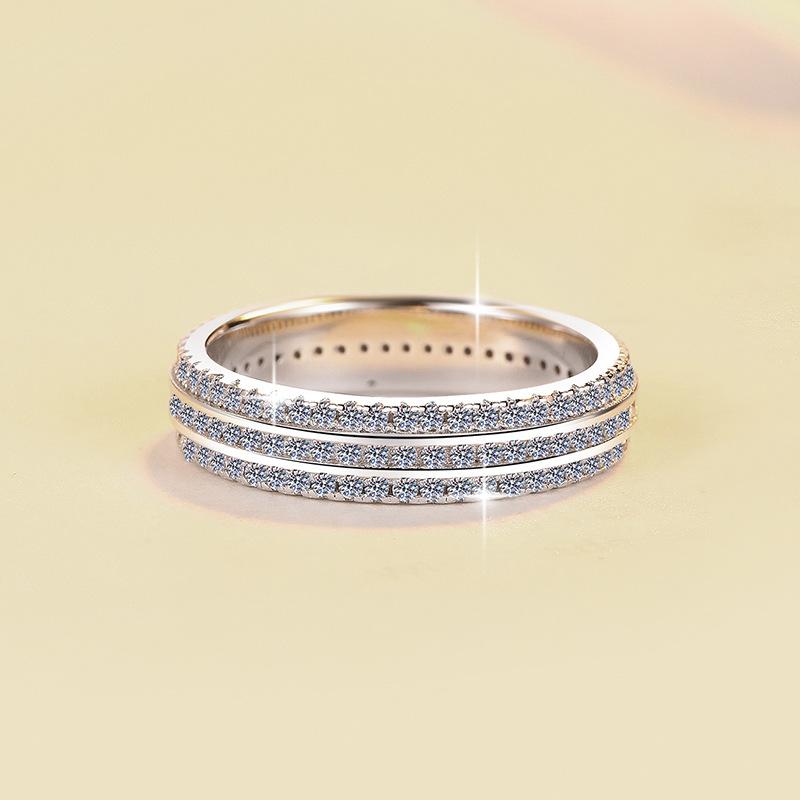 S925 Sterling Silver Full Stone Starry Sky Band Ring Synthetic Moissanite Ring 1 Carat-571(35%)