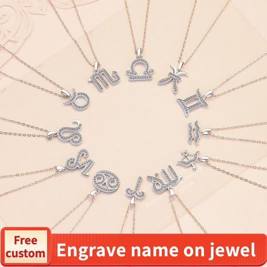 S925 Sterling Silver Twelve Constellations Necklace Synthetic Moissanite Birthday Gift Minimalist Pendant Necklace-332(35%)