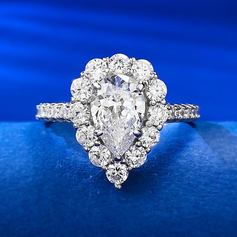 S925 Sterling Silver Pear-shaped Water Drop 6*9mm 6A Cubic Zirconia Ring-137(45%)