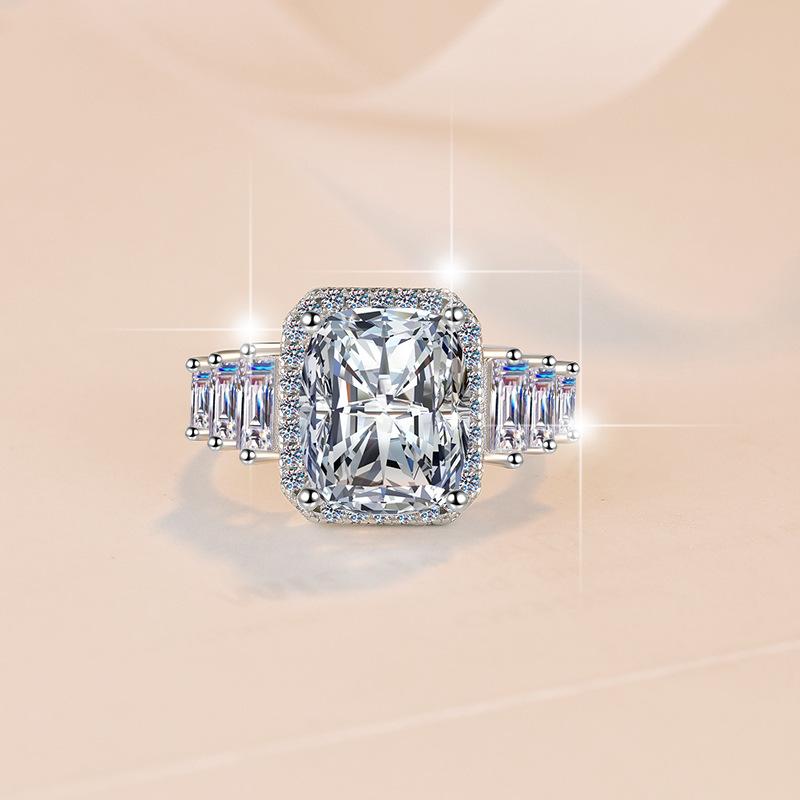 NO.126 S925 Sterling Silver 5 Carat Fat Square Ring Synthetic Moissanite Ring fashion jewelry accessory woman girl promise ring Springtok
