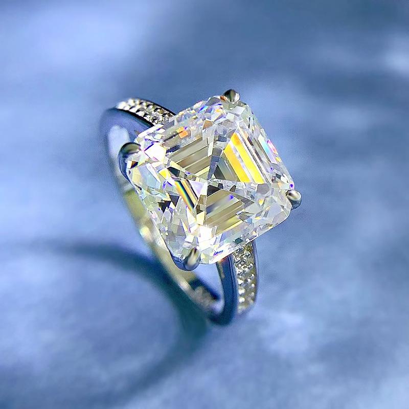 S925 Sterling Silver Asscher Cut High Carbon Square Ring 10*10mm 8A Cubic Zirconia Ring fashion jewelry accessory woman girl promise ring-168(35%)