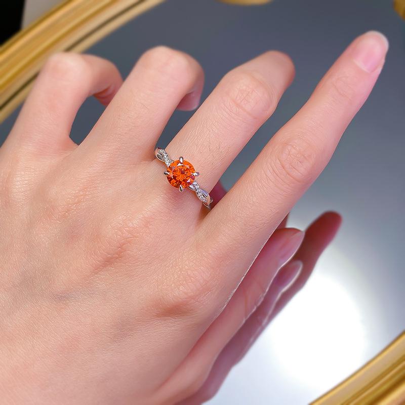 S925 Sterling Silver Orange Round 7*7mm 6A Cubic Zirconia Ring-432(25%)