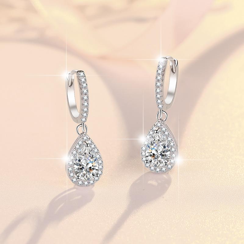 S925 Sterling Silver Pear-Shaped Earrings Synthetic Moissanite Earrings Daily Life Earrings(35%)-601
