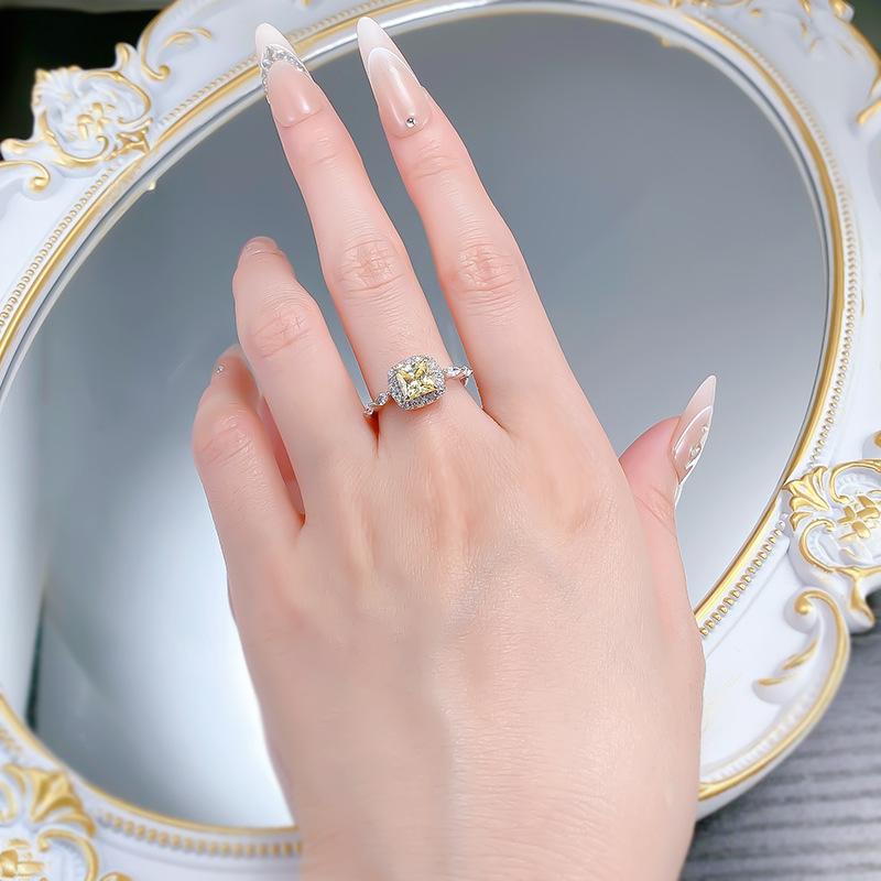 S925 Sterling Silver Princess Square Cut Yellow/Pink 6*6mm 6A Cubic Zirconia Ring-452(25%)