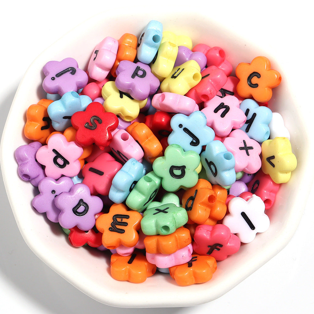 100 Pcs/Pack Acrylic Flower-Shaped Beads Colorful Letters Loose Beads Diy Flower Beaded Jewelry Accessories