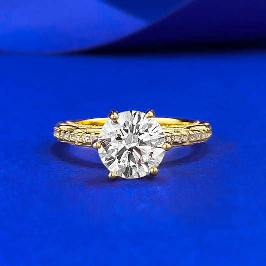 S925 Sterling Silver Golden Plated Inlaid Round 8*8mm 6A Cubic Zirconia Ring-431(25%)