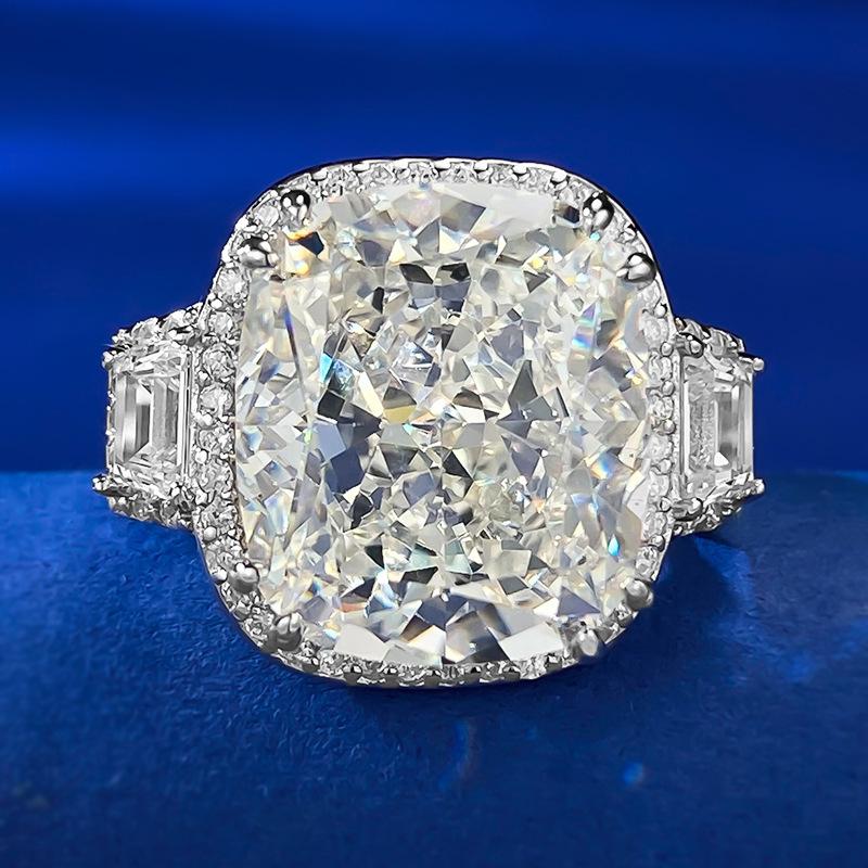 S925 Sterling Silver Big Ice Flower Cut Fat Square 12*14mm 8A Cubic Zirconia Ring-114(45%)