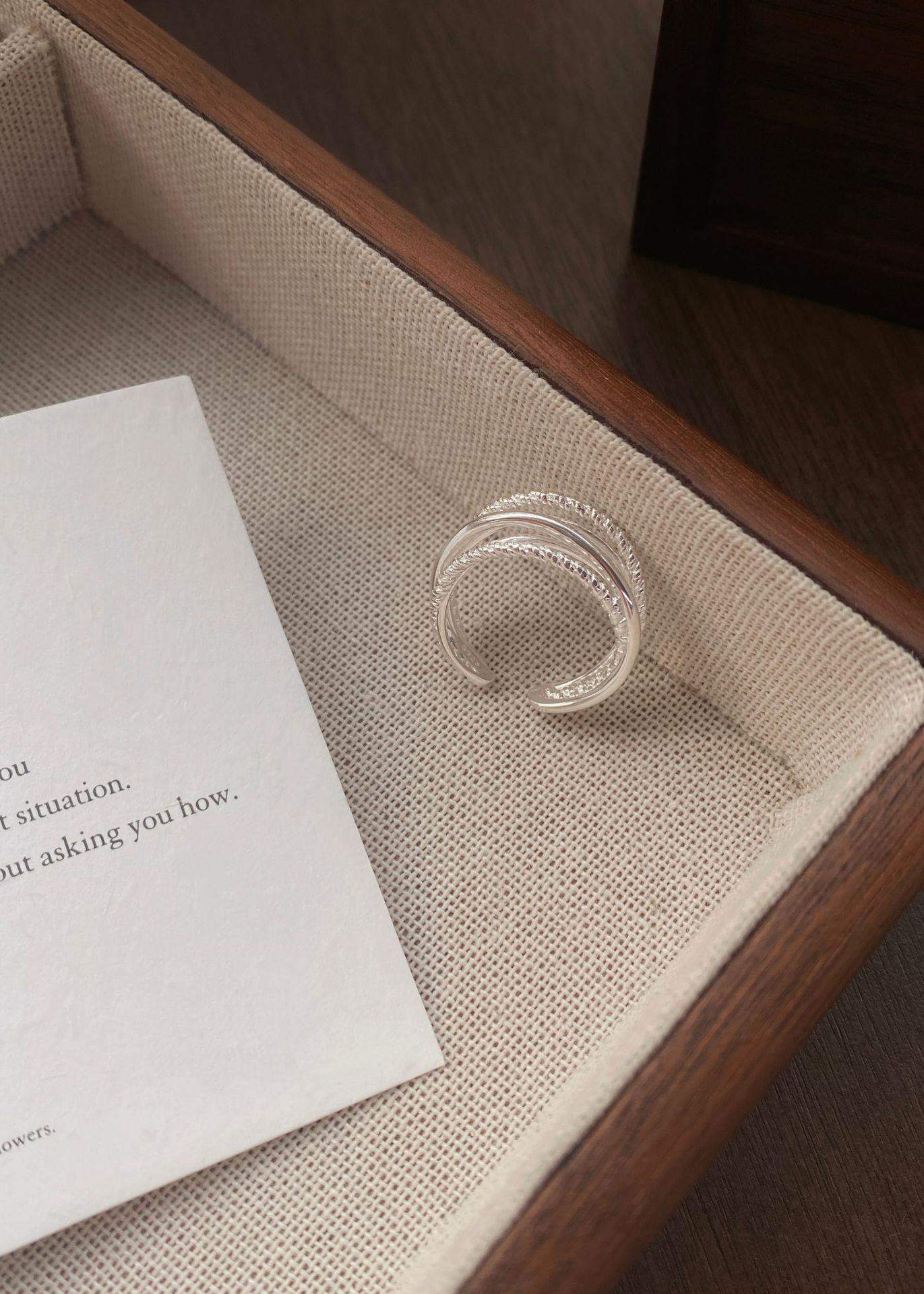 S925 Sterling Silver Multi-layered Twist Wire Ring Women's Open Ring -489(45%)