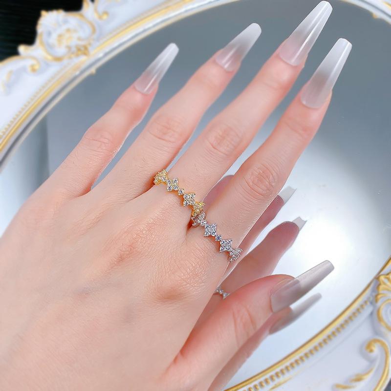 NO.095 S925 Silver Four-Leaf Flower Ring Band Ring Wide Ring 6A Cubic Zirconia Ring fashion jewelry accessory woman girl promise ring Springtok