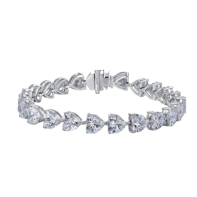 S925 Sterling Silver Bracelet Full Heart 8A Cubic Zirconia Bracelet-306(15%)