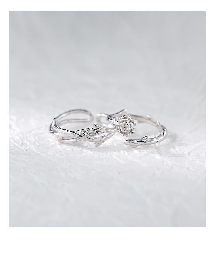S925 Sterling Silver Thorns and Roses Couple Open Ring - 543 weddingring(45%)