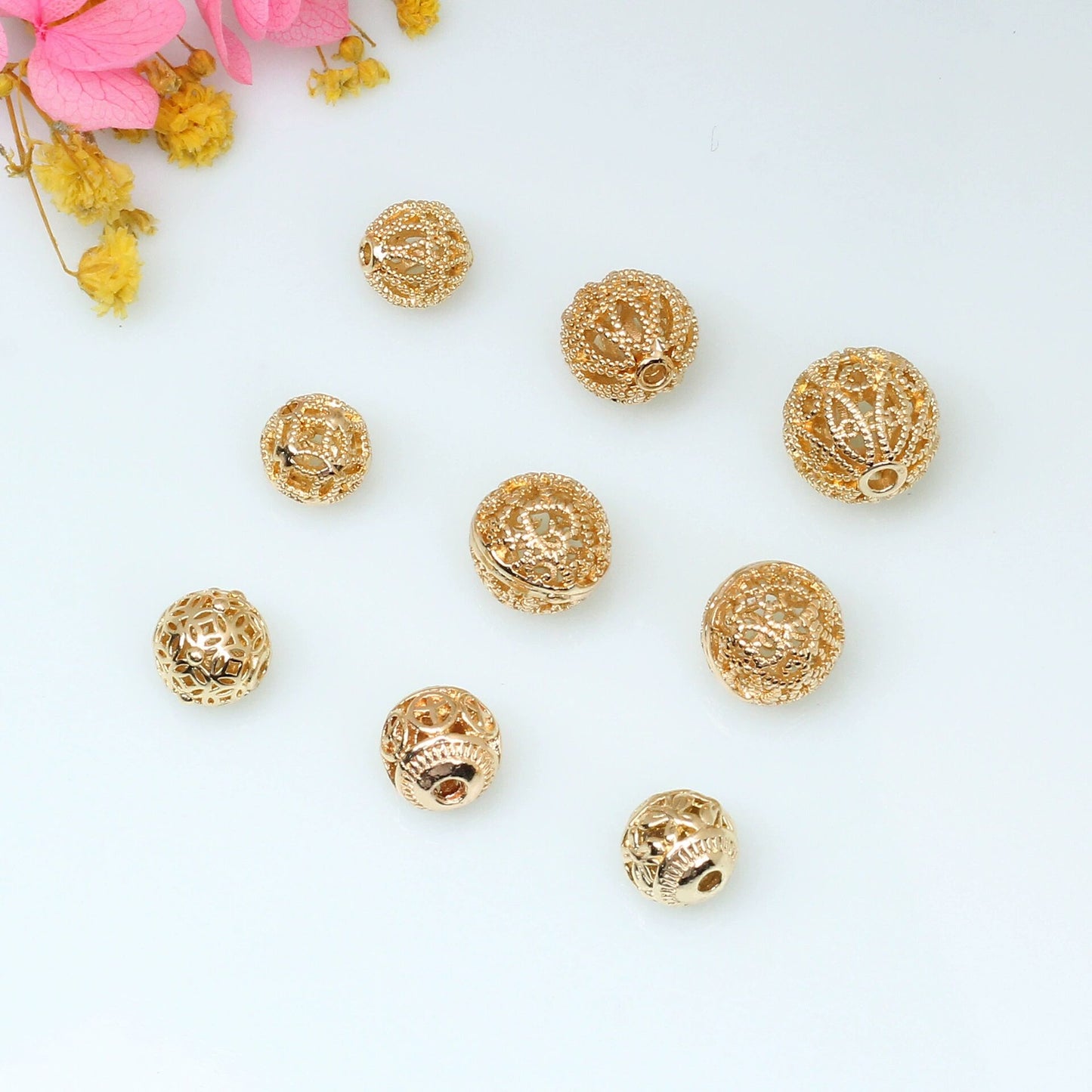 Copper Hollow Bead For Jewelry DIY，Covered by 14/18K Real Gold